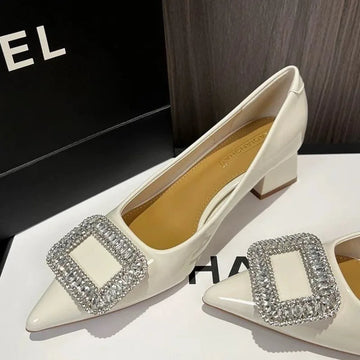 Xajzpa New Style Luxury Women's Fashion Metal Crystal Splice Women Pumps Kitten Thick Heel Elegant Party Ladies Shoes Zapatos De Mujer